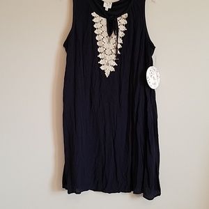 Navy gauze  sleeveless dress with lace